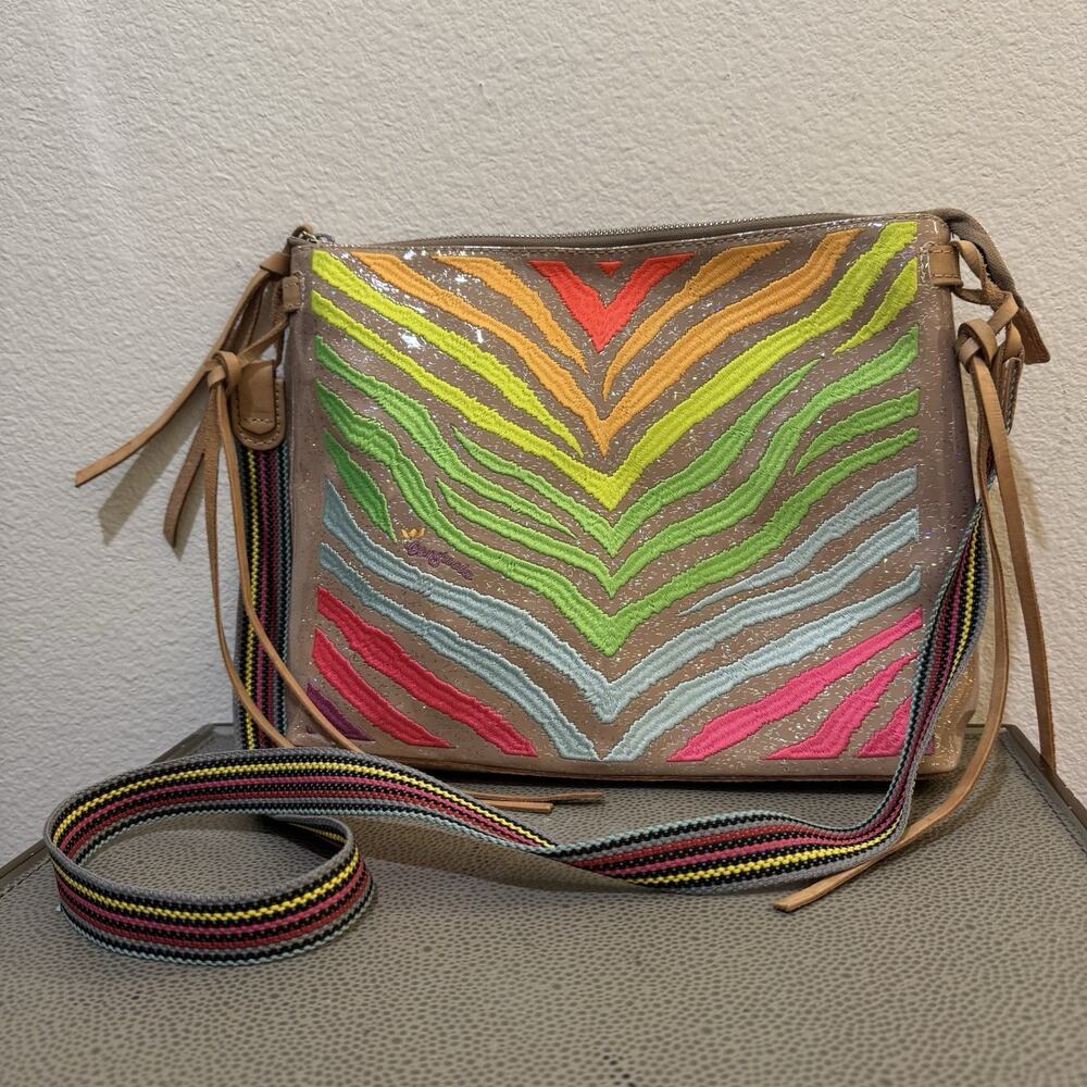Consuela Veronica Downtown Crossbody Bag Neon Zebra Glitter Embroidered Purse